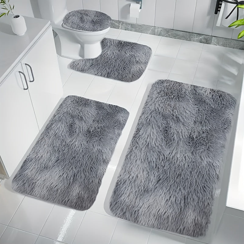 Thick polyester bath mats with geometric pattern, non-slip, absorbent, and machine washable. 4-ply rectangular bathroom rugs.