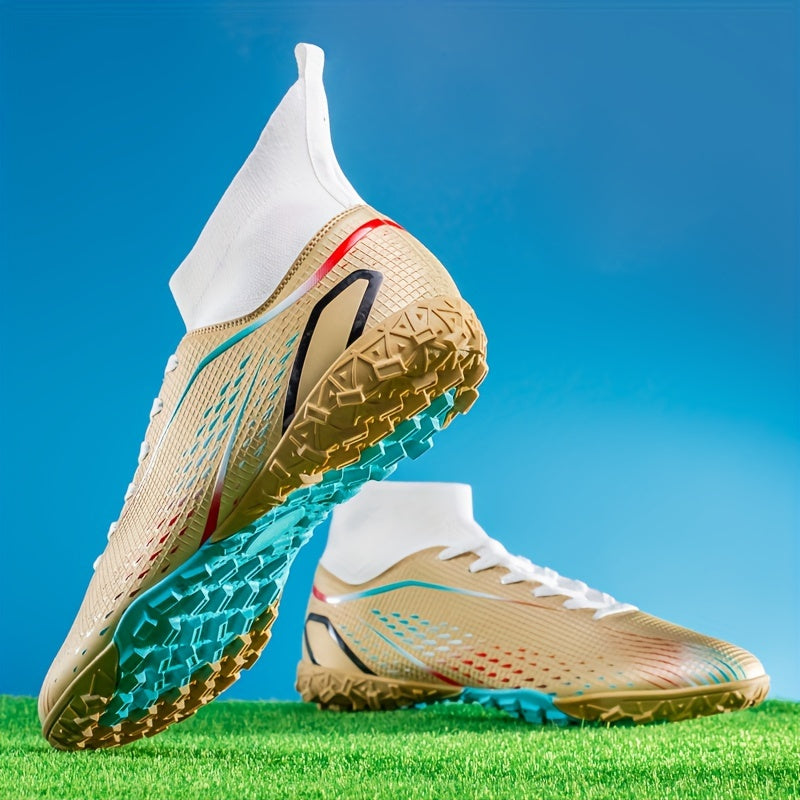 Professional high-top soccer cleats for training and competition, made from breathable PU material suitable for all seasons.