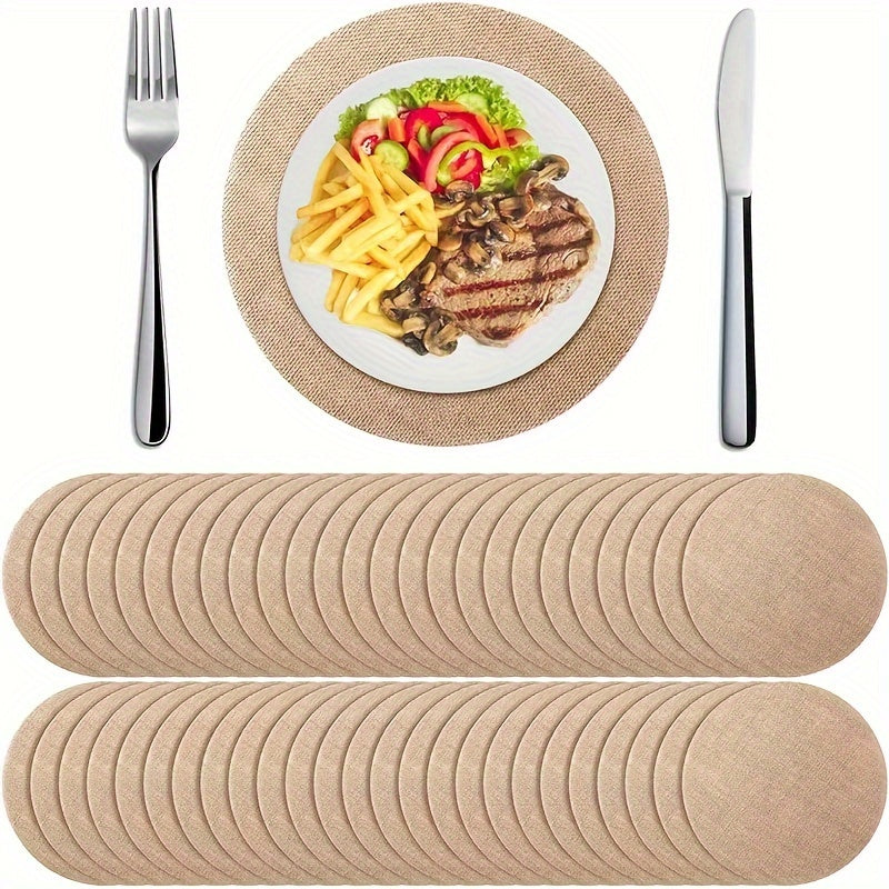 10-pack of round burlap placemats, eco-friendly & durable for home or events, measures 29.97cm in diameter.