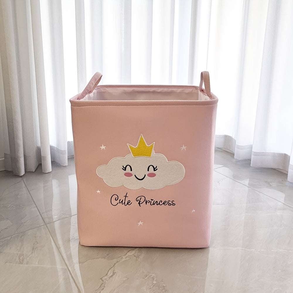 Stylish pink embroidered storage basket for girls. Great for organizing toys, clothes, and desks.