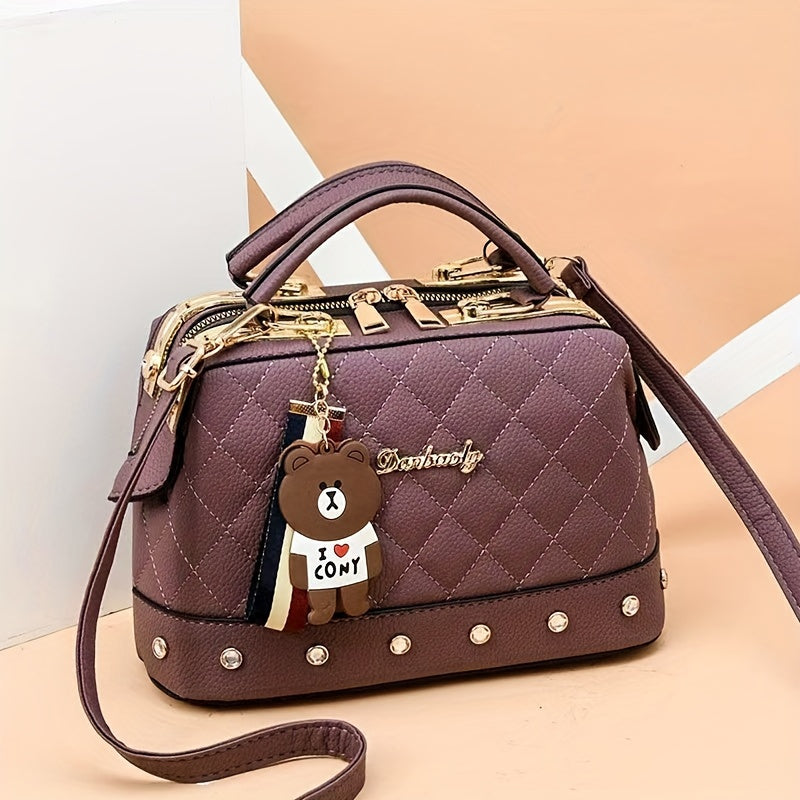 Small Xiangfeng Fashion Handbag with Rhombus Pattern, Single Shoulder Crossbody Bag