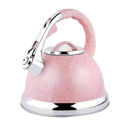 The HausRoland 3.5L Stainless Steel Whistling Tea Kettle is perfect for stovetop use. This large capacity teapot features a cool grip ergonomic handle and is compatible with induction cooktops. No electricity required.