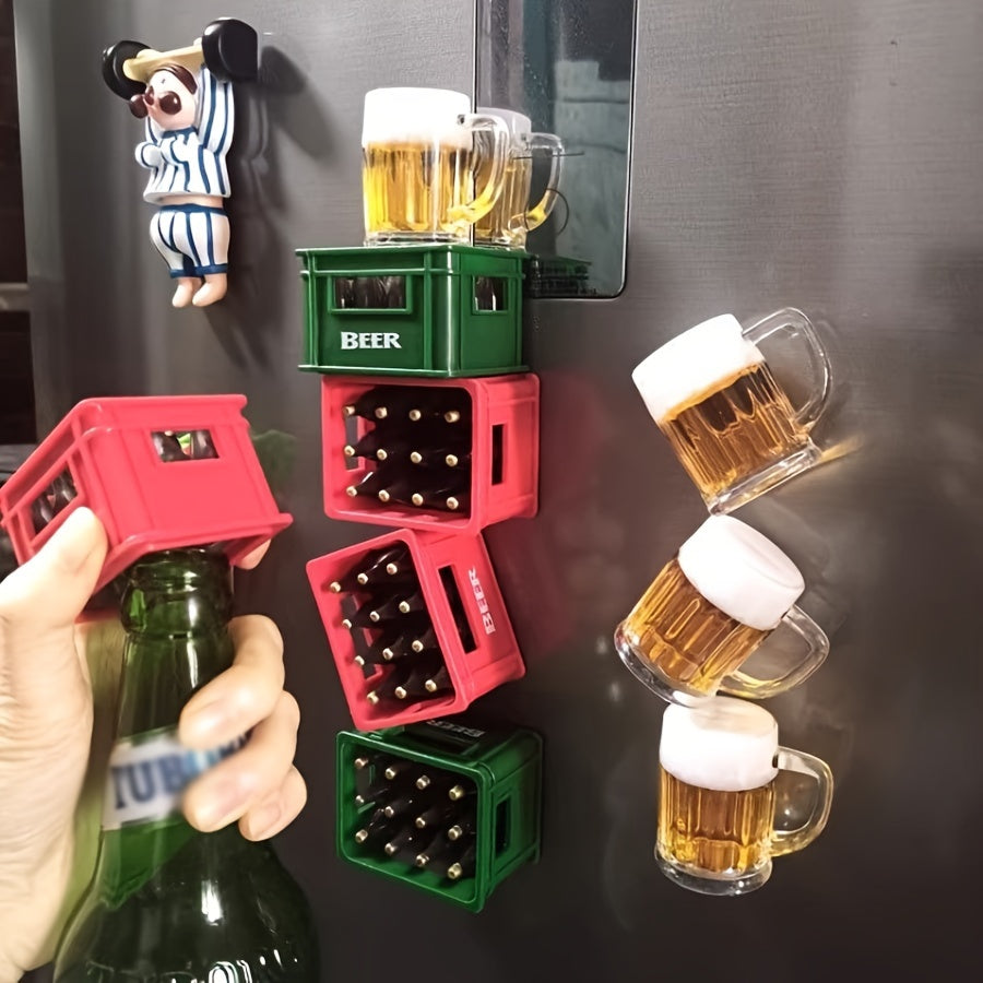 1pc Creative Magnetic Beer Opener, 3D Bottle Cap Remover, Plastic Fridge Magnet - Perfect for Holidays and Special Occasions, No Power Required.