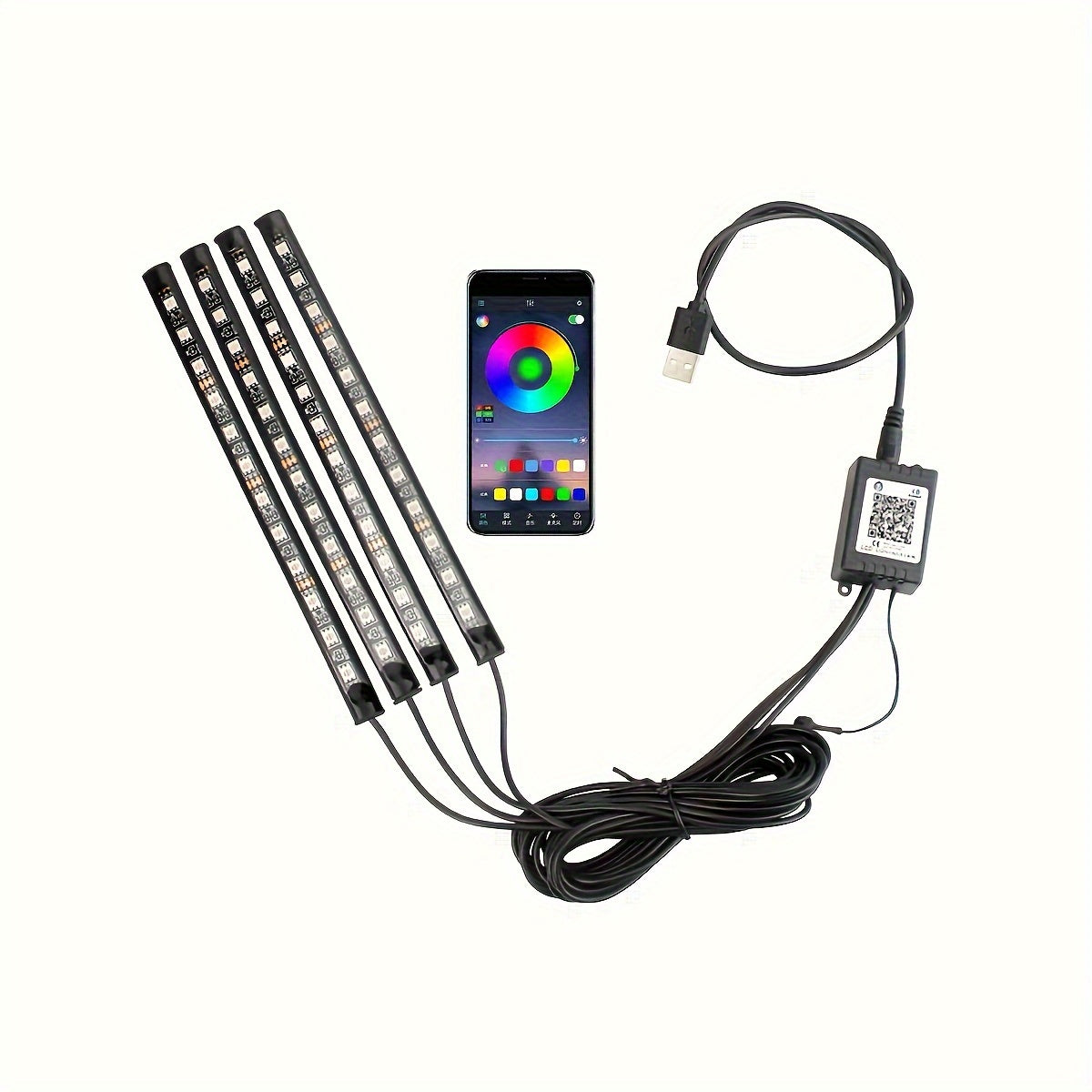 Car ambiance light with 48 LED RGB foot light and four music lights.