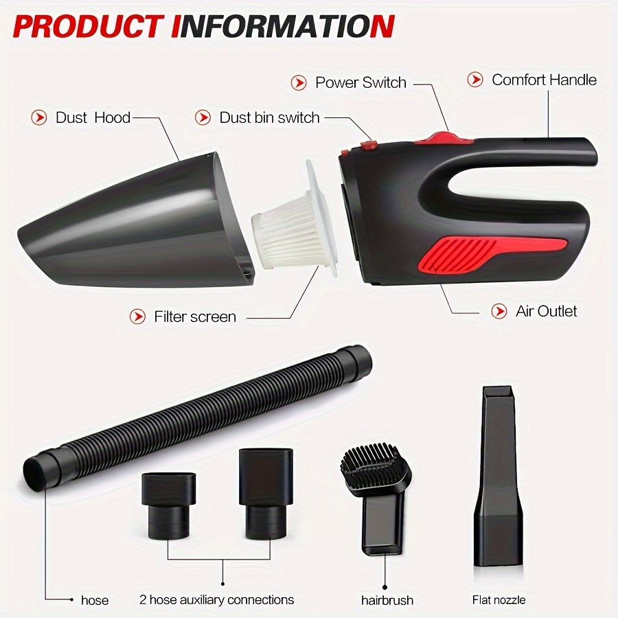 Handheld Wireless Car and Home Vacuum Cleaner with Dual-Use High Power, USB Charging. Mini Vacuum Cleaner for Home and Car with Low Noise Operation.