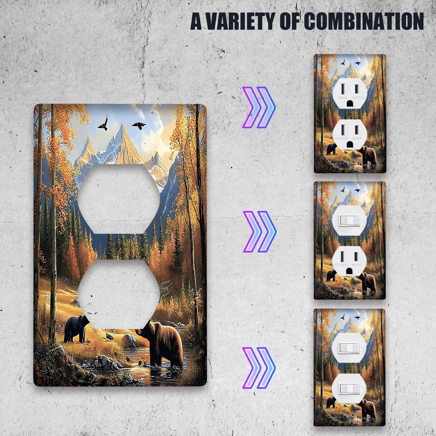 1pc Forest Bears Light Switch Cover, ideal for country-themed decor in bathrooms, bedrooms, and living rooms. No power needed.