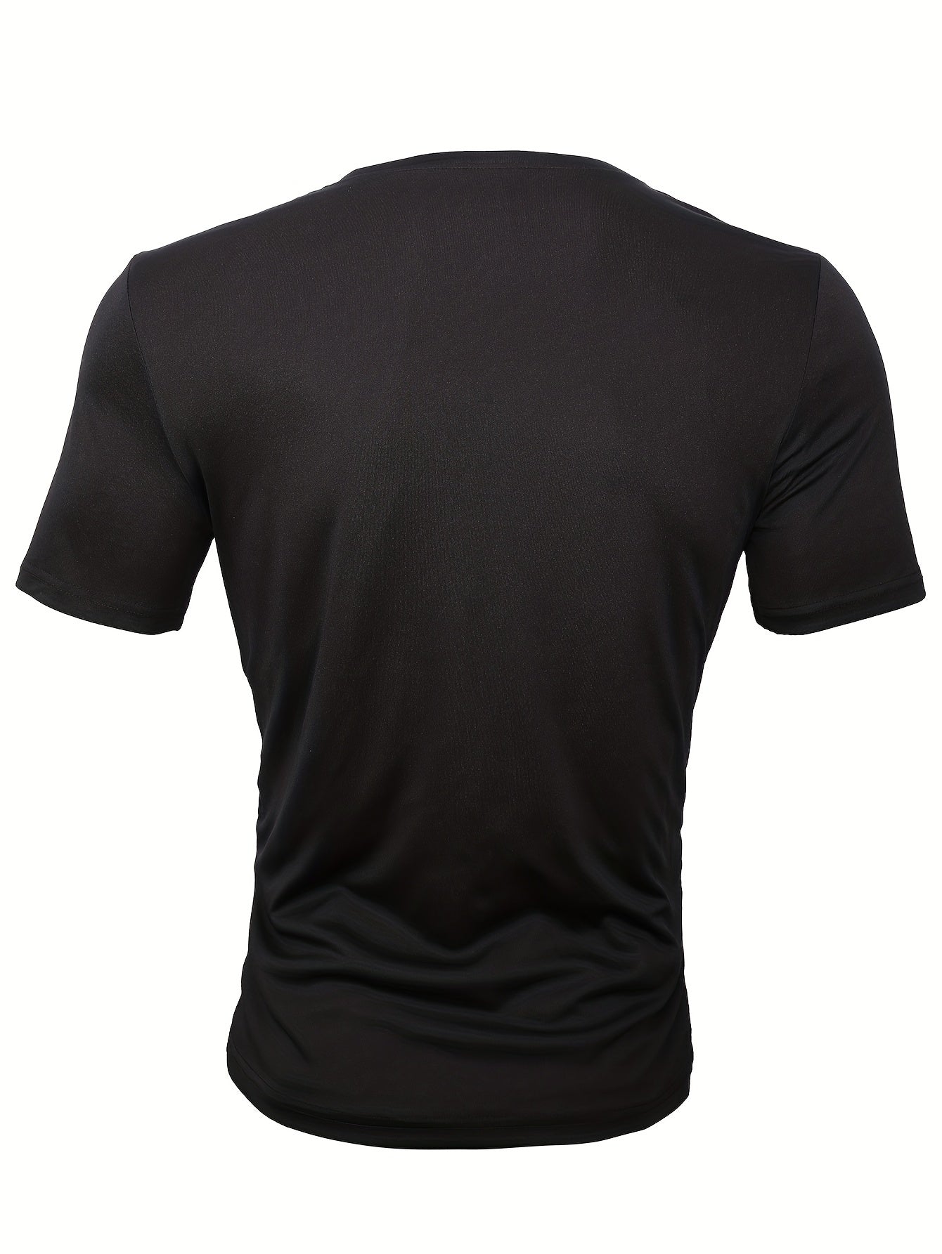 Men's casual crew neck t-shirt, 100% polyester knit fabric, solid color short sleeve top suitable for all seasons.