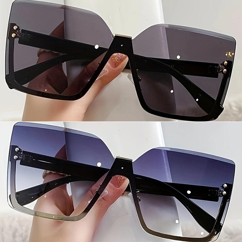 2 semi-rimless fashion glasses with gradient lenses for women, suitable for decoration, driving, and casual outings.