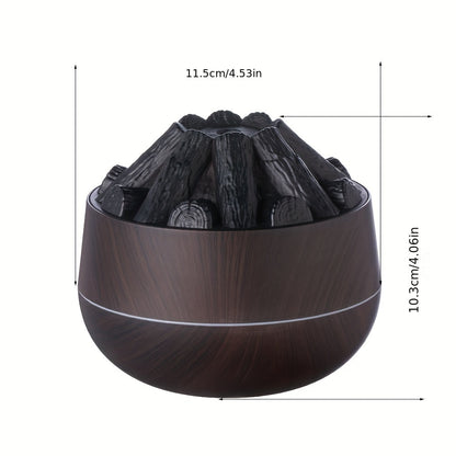 Mini wooden fireplace humidifier, USB powered, quiet operation, suitable for various rooms and spaces, cold mist, plastic material, 36V or less.