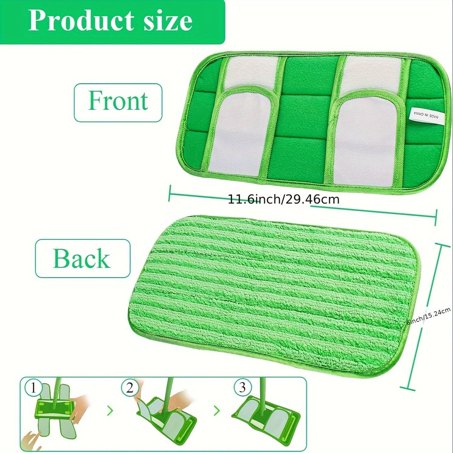 Set of 6 Reusable Microfiber Mop Pads - Easily Washable, Fits Sweeper - Ideal for Wet or Dry Cleaning, Sizes 25.4-30.48 cm