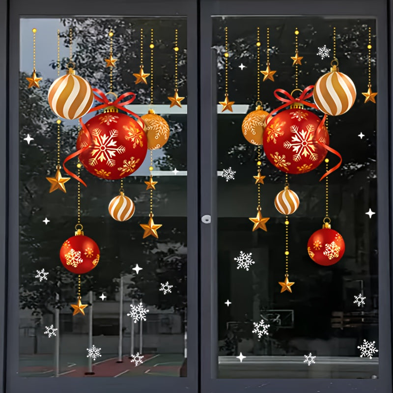 Christmas Window Clings with Snowflakes, Balls, and Stars Design - Simple Application, Reusable PVC, Easy Electrostatic Installation for Glass Doors and Walls