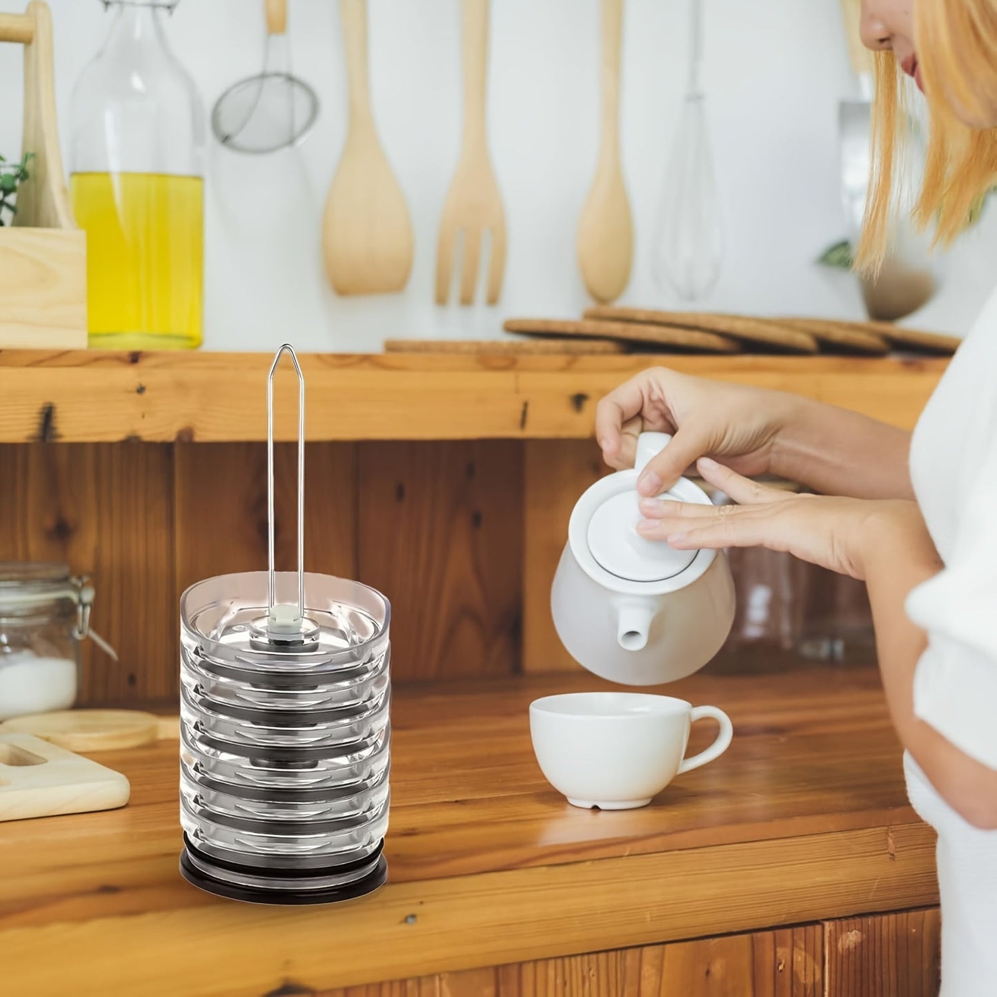 Organize your plastic cup lids with the BANUCHE Contemporary Stackable Cup Lid Organizer. This space-saving solution for your kitchen cabinet or countertop requires no assembly and is non-electric and battery-free.