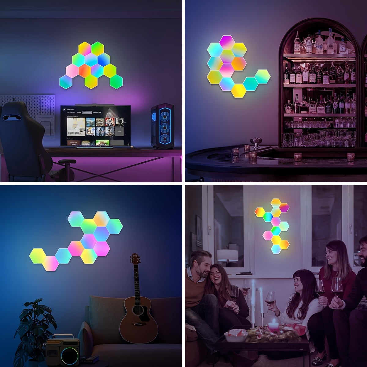 Smart Hexagon Lights with App & Remote Control for gaming room, bedroom, living room decor