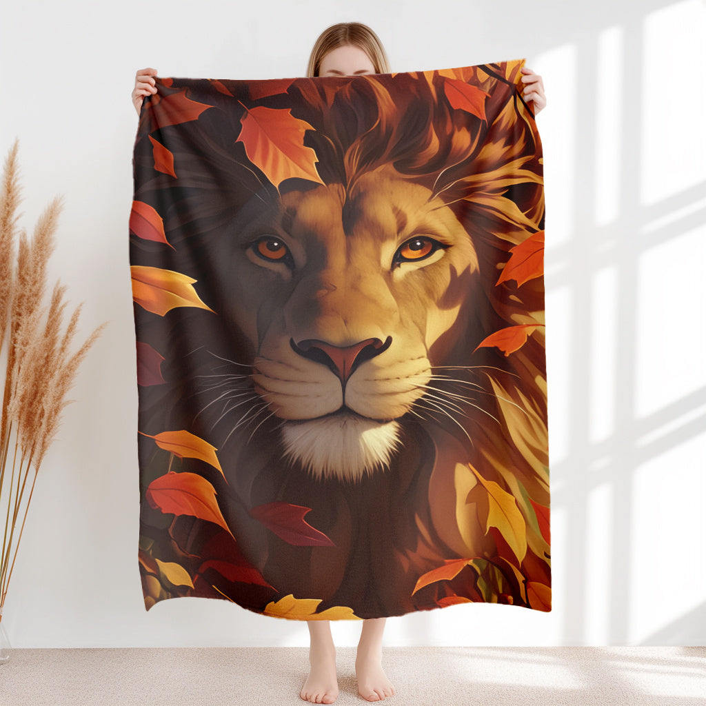 Stay cozy this fall with our Autumn Lion Portrait Flannel Throw Blanket. This contemporary-style blanket is perfect for all seasons and is designed to be anti-tear. Featuring a digital print of a majestic lion, this blanket is made from soft, warm