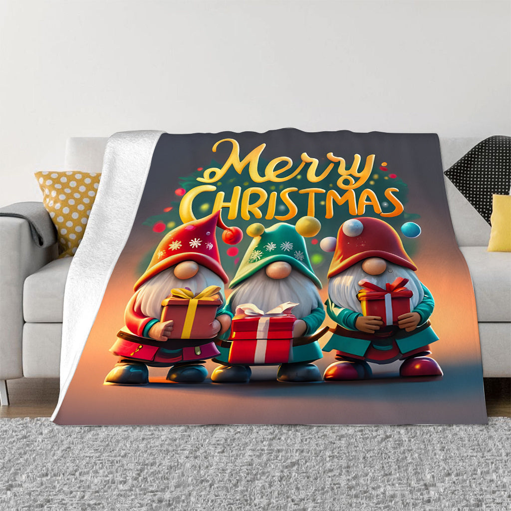 Celebrate the Holidays with a Cozy Printed Flannel Blanket featuring Christmas Gnomes & Gifts - Perfect for Sofa, Office, Bed, Camping, and Travel - Stay Warm and Stylish with Soft Polyester Cover and Light Fabric Weight of 200-250g.