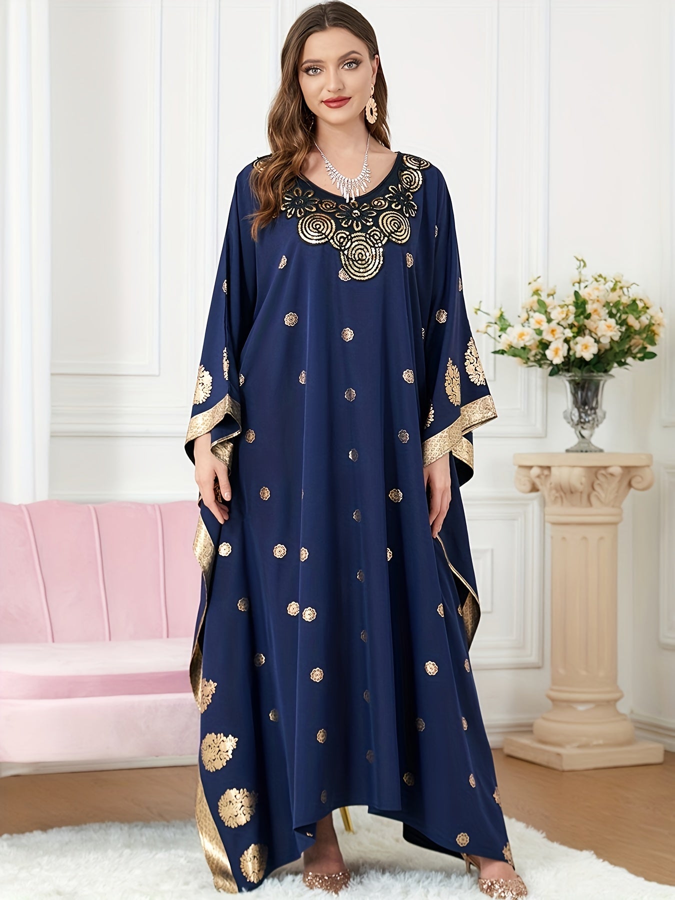 Ramadan Graphic Print Batwing Sleeve Kaftan Dress