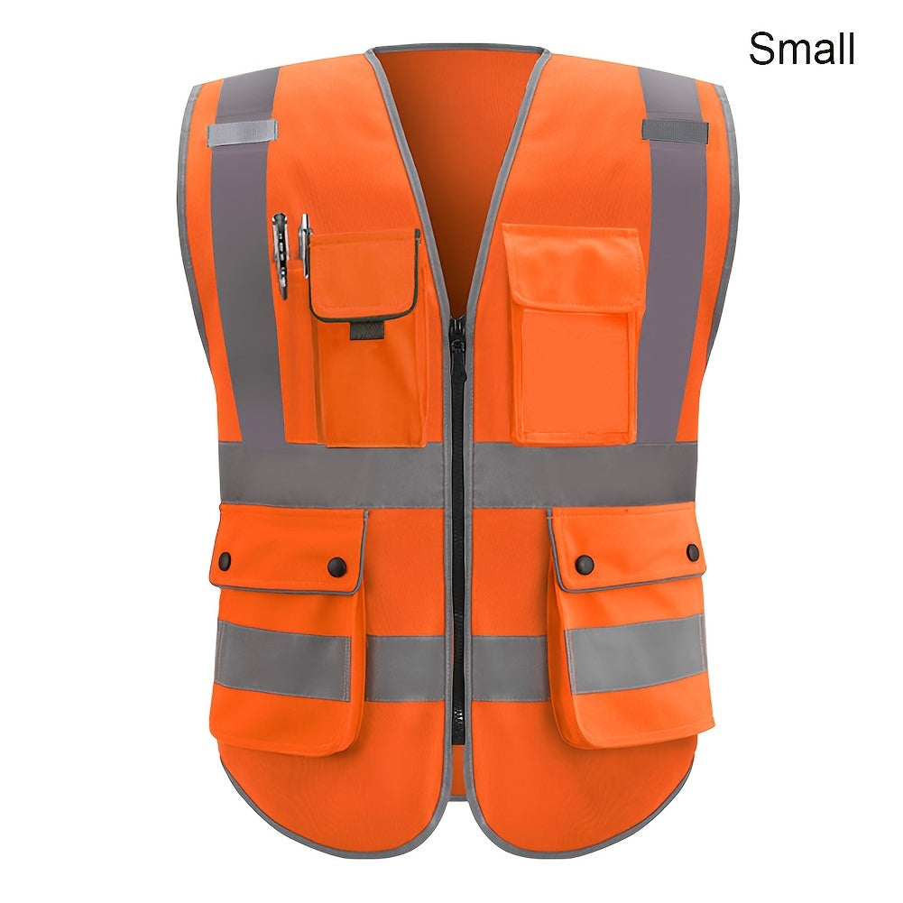 Stay safe and visible in ANSI/ISEA certified reflective safety vest with 8 pockets and zipper.