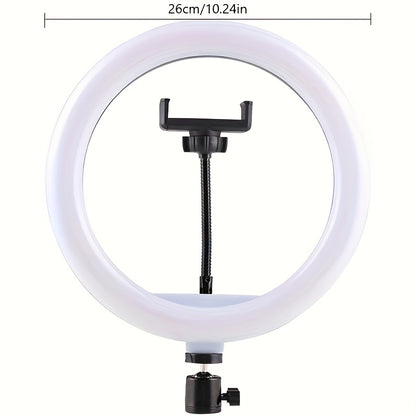 25.4cm USB-powered LED Ring Light with adjustable color temperature, 120 LEDs, 360° rotatable gooseneck, tripod stand, and phone holder for video blogging, photography, and live streaming.