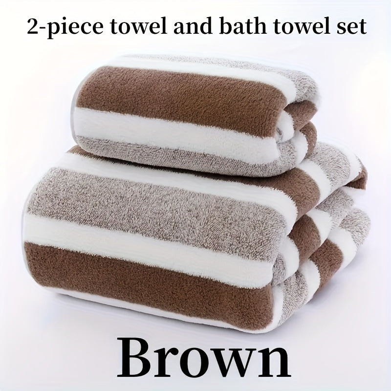 Soft, luxurious bath towel set with modern stripes. Super absorbent, quick-drying knit polyester fabric. Perfect for home, guests, outdoor, travel, and bathroom.