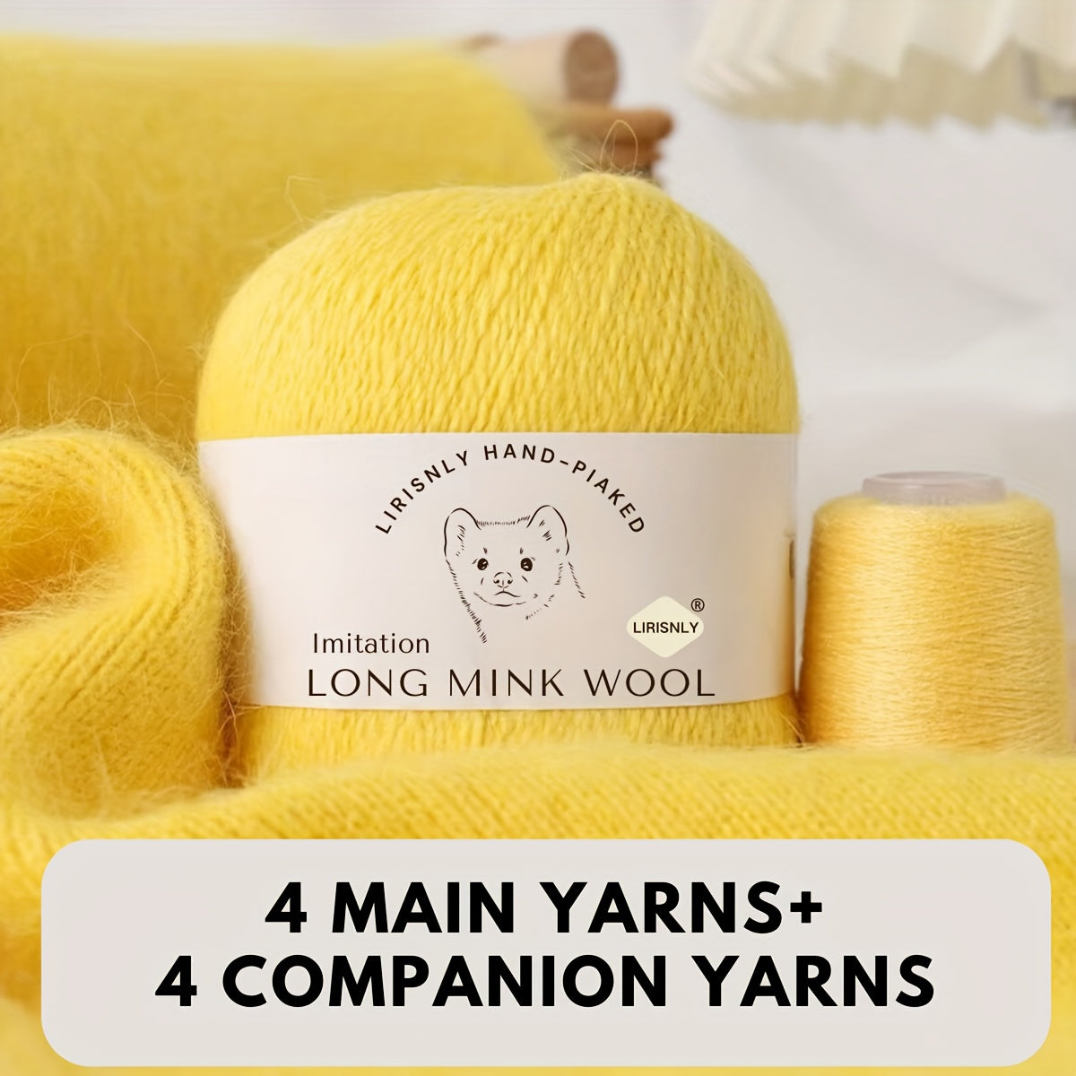 4pcs of faux mink wool and long wool totalling 280g, with 50g faux mink wool and 20g companion thread each. Skin-friendly and warm, suitable for knitting scarves, sweaters, hats, etc.