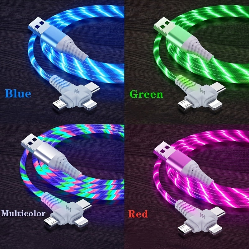 3-in-1 Flowing Glow Cable with 12W charger for iPhone and other devices, 10-20W input/output, made of PVC material with no data transfer, Brand Name.