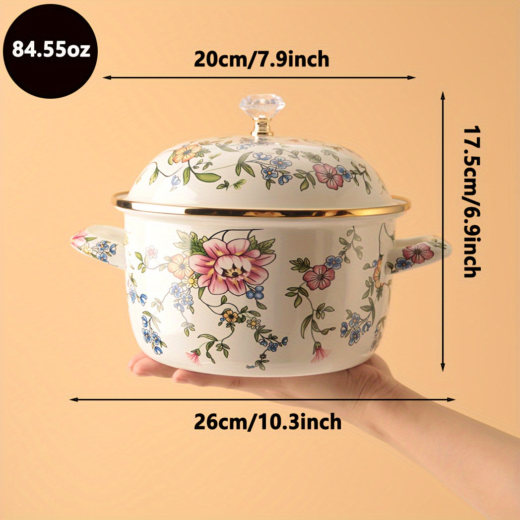 One-piece Enamel Thickened Double Ear Soup Pot, High-temperature Resistant Stew Pot suitable for Electric Stove, Gas Universal, and Kitchenware, Essential for Home Kitchens.