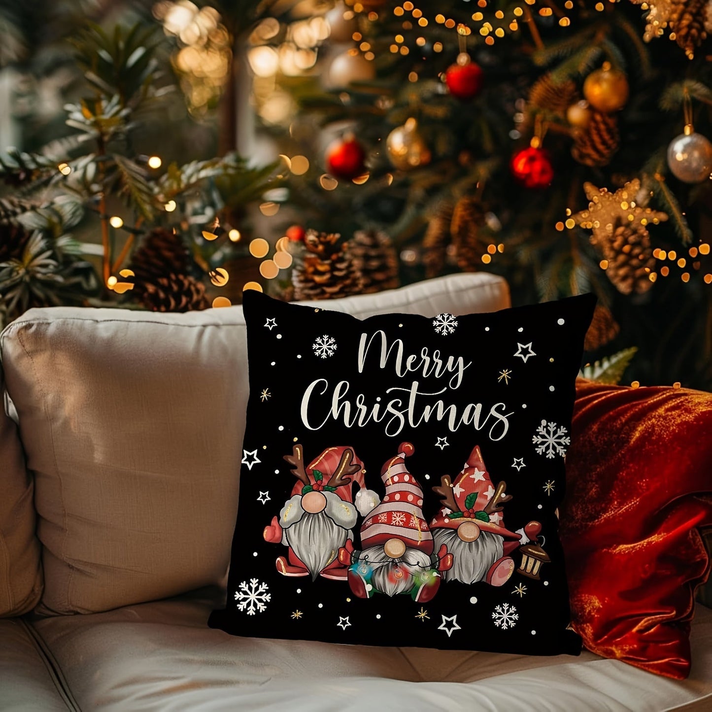 Adorable Gnome Christmas Pillowcase - Featuring Single Sided Print, Zip Closure, Easy to Clean - Ideal for Adding a Festive Touch to Your Living Room or Sofa, Perfect for Christmas Decor