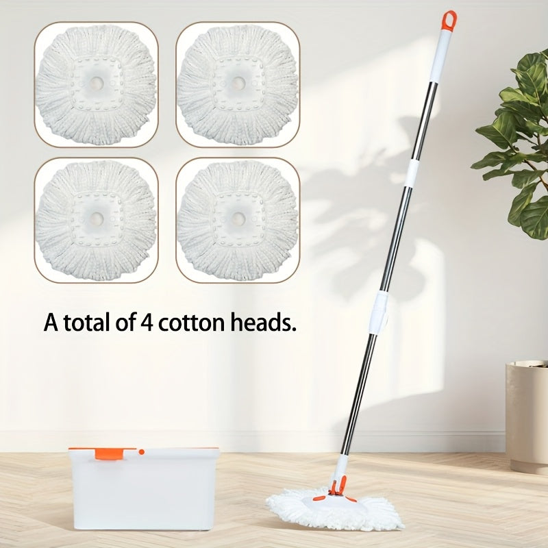 Stainless Steel and PP 360-Degree Rotating Mop and Bucket Set for Hands-Free Cleaning. Can be Used for Dry or Wet Cleaning in Bedroom, Bathroom, Kitchen, or Living Room. Easy to Change Head and Efficient Water Draining.