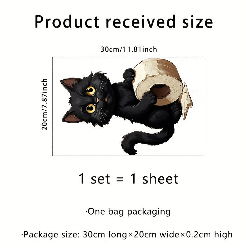 1pc Cute Black Cat Toilet Paper Sticker for Home Bathroom, Easy-to-Apply, Self-Adhesive, Disposable Decor for Restroom.