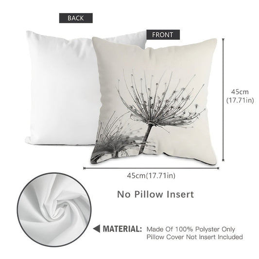 Add a touch of nature to your home or car decor with this Dandelion Print Square Cushion Cover measuring 44.96cm. Featuring a zippered closure and a single-sided design, this cover is made of machine washable polyester for easy care. (Pillow insert not