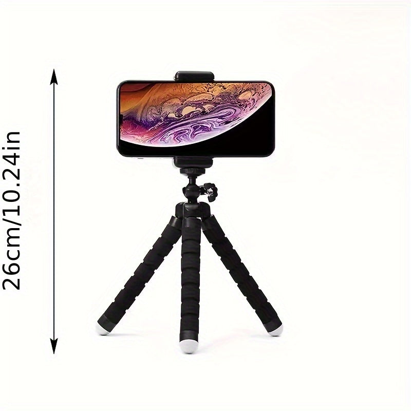 Mini Octopus Tripod with Sponge Grip, 360° Rotation, Suitable for Phones and Cameras, Portable and Universal Clip.