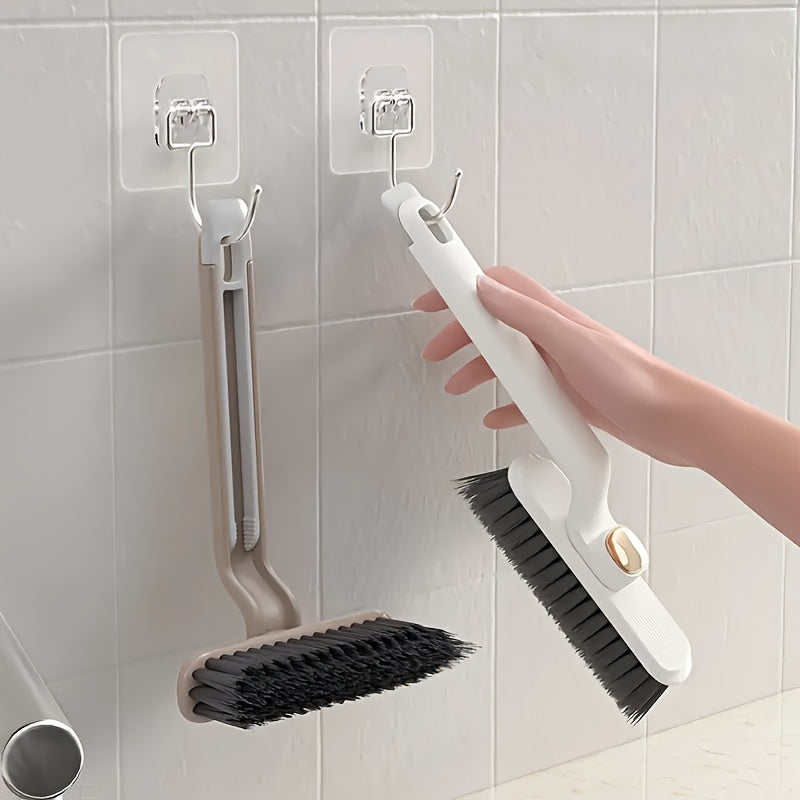 One-piece 360-Degree Rotating Cleaning Brush Set with Clip and Scraper - Versatile Crevice Cleaner for Bathroom, Toilet, Kitchen - Strong Bristles, No Electricity Needed, Convenient Storage