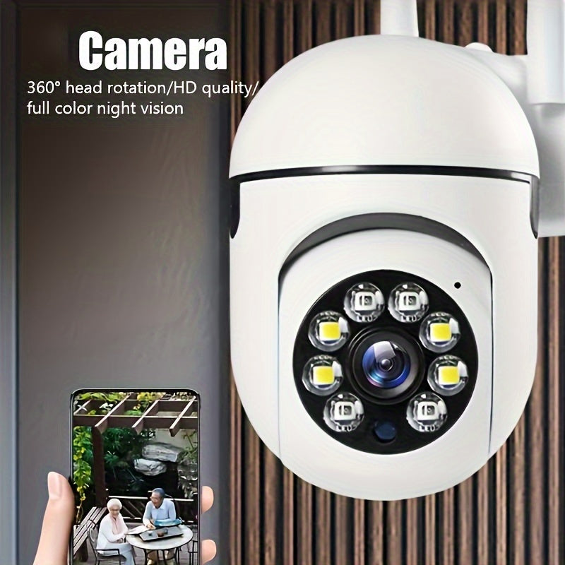 Motion tracking HD WiFi security camera featuring full-color night vision and two-way audio. USB powered and compatible with smartphones.