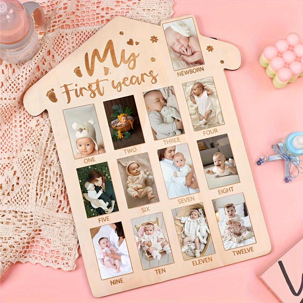 Adorable Wooden 12-Month Milestone Photo Frame - Ideal for Baby's First Birthday or Mother's Day Present