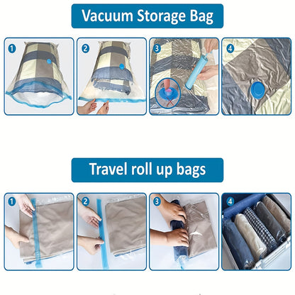 Set of 10 Vacuum Compression Storage Bags - Dustproof Containers for Clothes, Blankets, and Shirts. Convenient Space Saving Organizer for Dorms, Closets, Wardrobes, Bedrooms, Bathrooms, and Travel. Ideal for maximizing storage space.