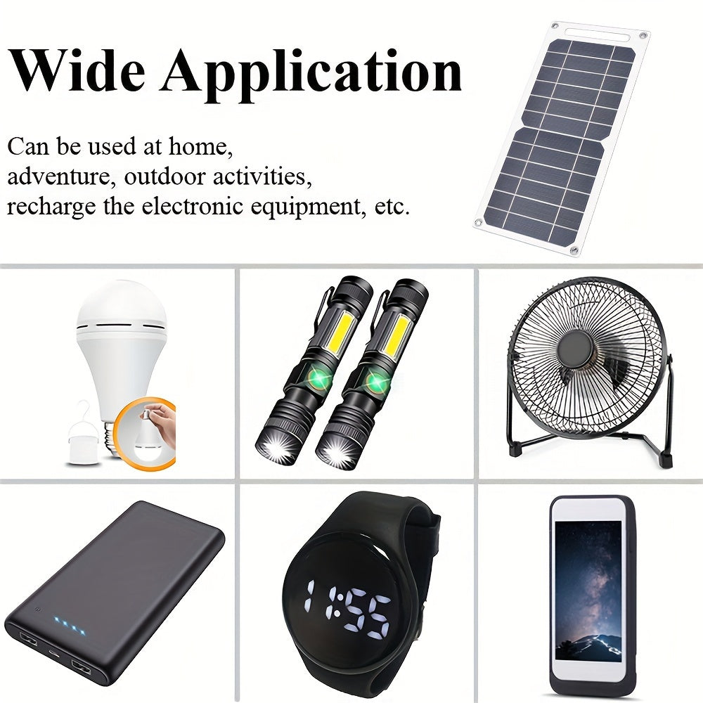 Compact dual USB solar charger, perfect for camping and home use.