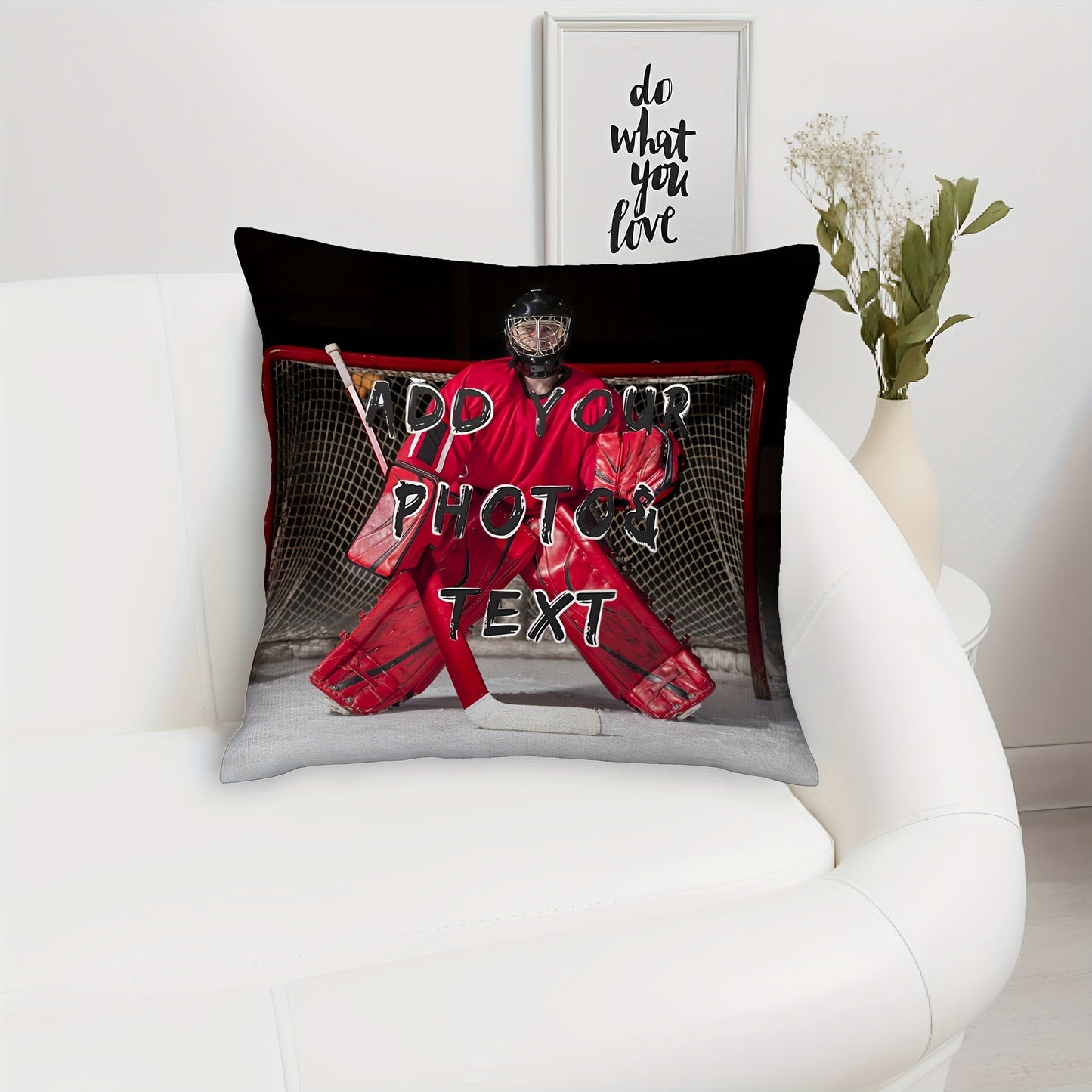 Create Your Own Ice Hockey Photo Pillow Cover with Short Plush Material, Single-Sided Print, A Unique Personalized Gift for Your Loved Ones on Special Occasions such as Valentine's Day, Christmas, Thanksgiving, New Year, Anniversaries. Size 45.72x45.72