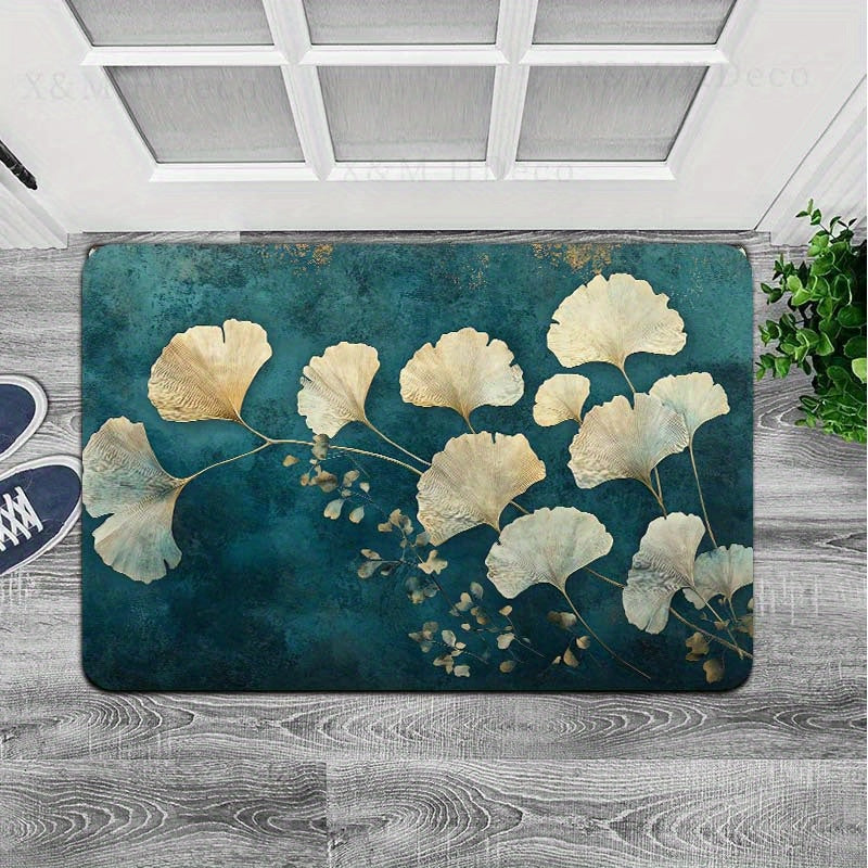 This retro-style Ginkgo Leaf pattern floor mat is 8mm thick and made from soft, high-quality material. It is suitable for use in the kitchen, living room, or bedroom. This durable mat is machine washable and can be used as an entrance door mat or