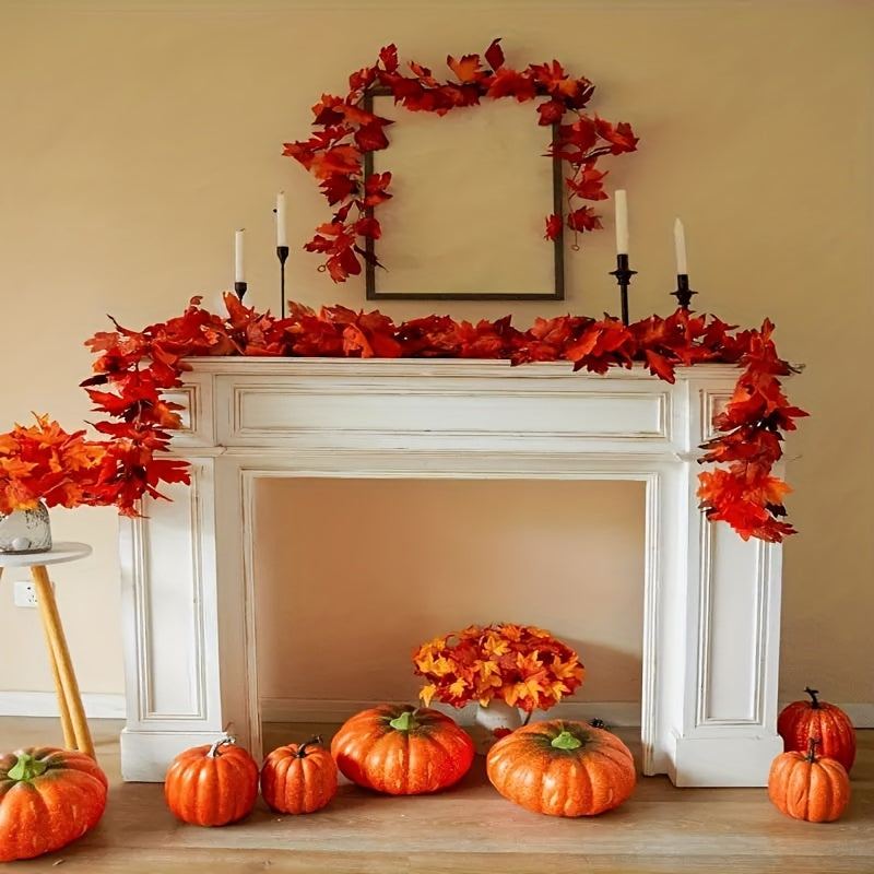 Celebrate the season with our stunning Festive Autumn Leaf Wreath, featuring vibrant artificial maple and red ivy garland. This silk hanging vine is perfect for decorating your home, wedding, garden, fireplace mantel, and outdoor spaces. It's ideal for