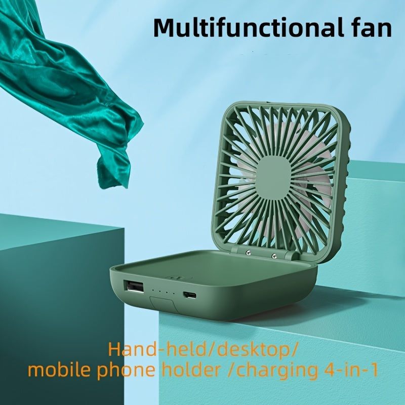 Portable and wearable Compact USB Fan with 3-speed adjustment, featuring a rechargeable lithium battery. Perfect for indoor and outdoor use, includes a light kit for added convenience.