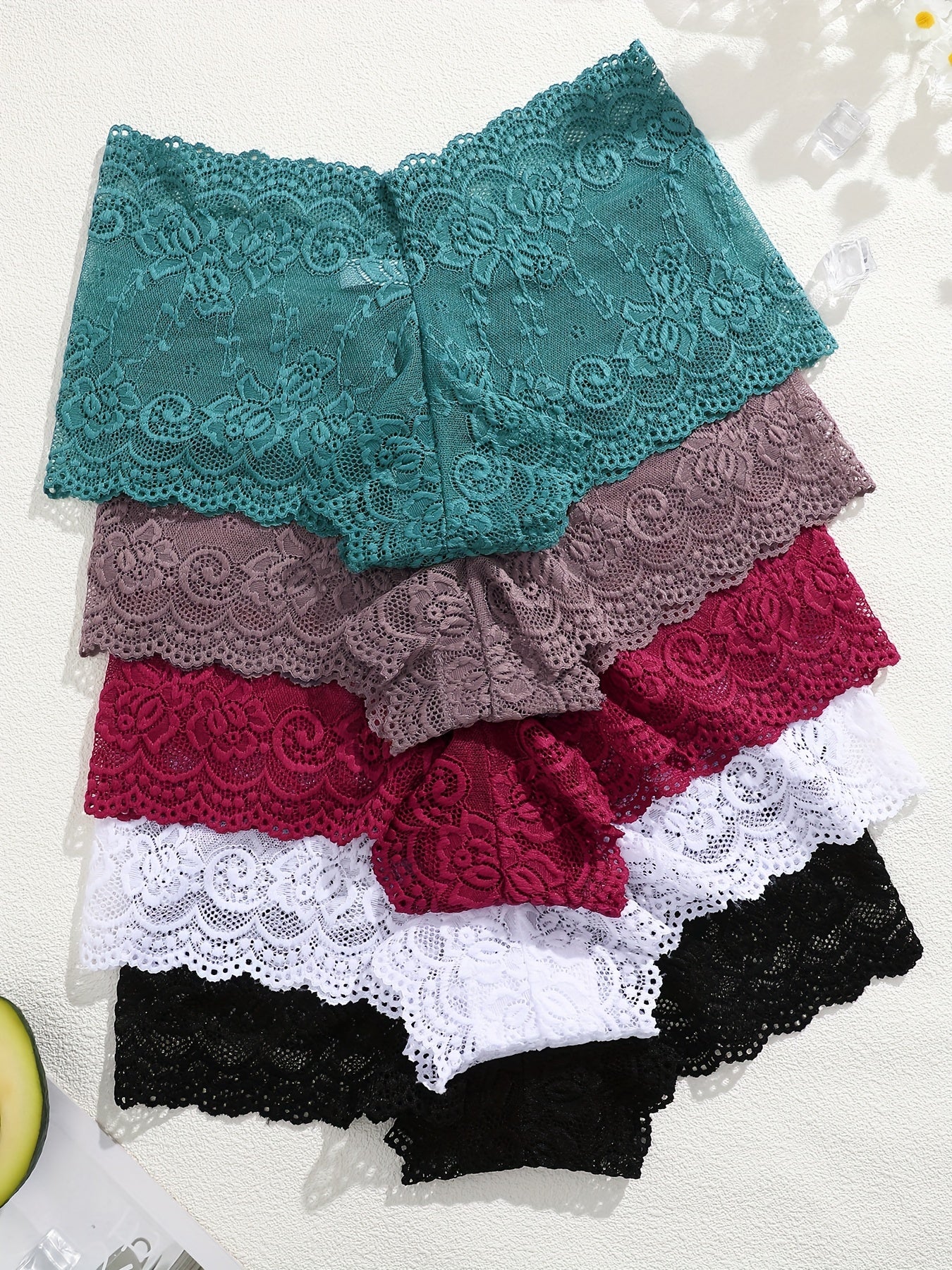 5 Floral Lace Panties: Sexy, Comfy, Mid-Rise Scallop Trim Lingerie & Underwear