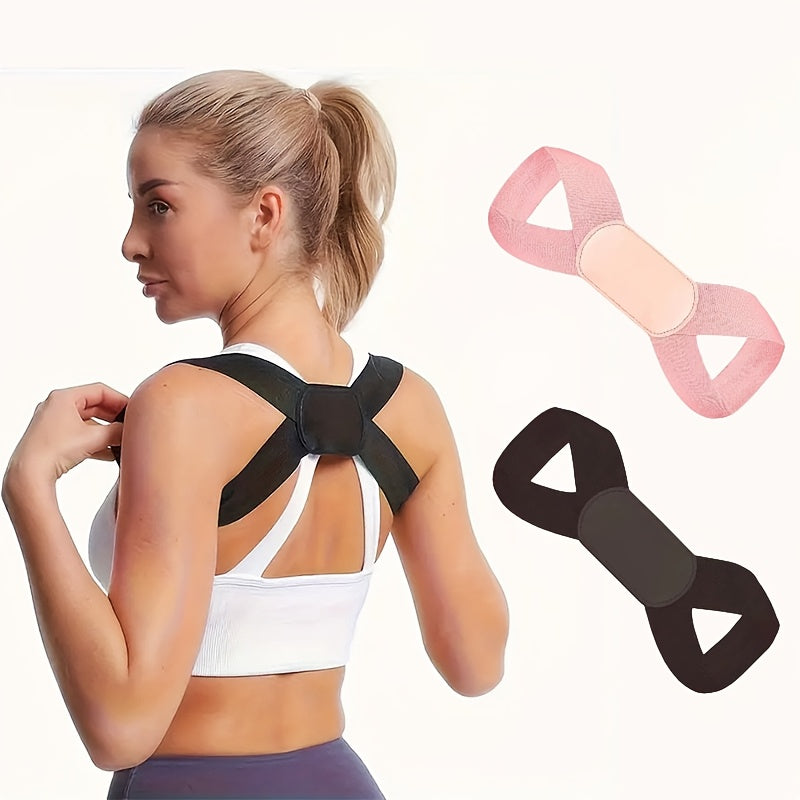 Invisible posture corrector: breathable polyester strap in black, pink, & beige, ideal for posture improvement and daily wear.