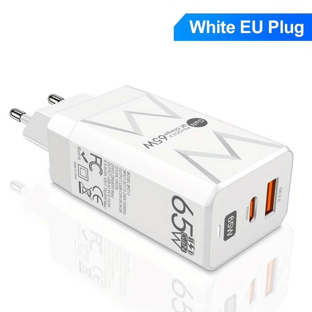 65W PD + 20W USB GaN Двойное Портовое Зарядное Устройство с EU Вилкой для Быстрой Зарядки Мобильных Телефонов, Портативное для Путешествий.