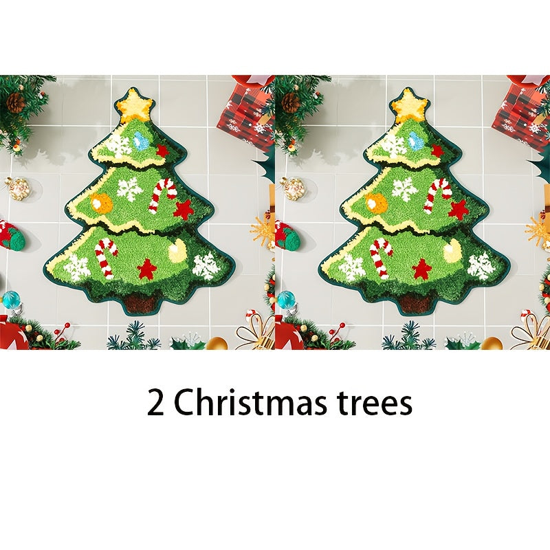 Adorable Christmas Tree Bathroom Mat - Non-Slip, Easy to Clean Rug for Bathrooms, Living Rooms, and Entryways