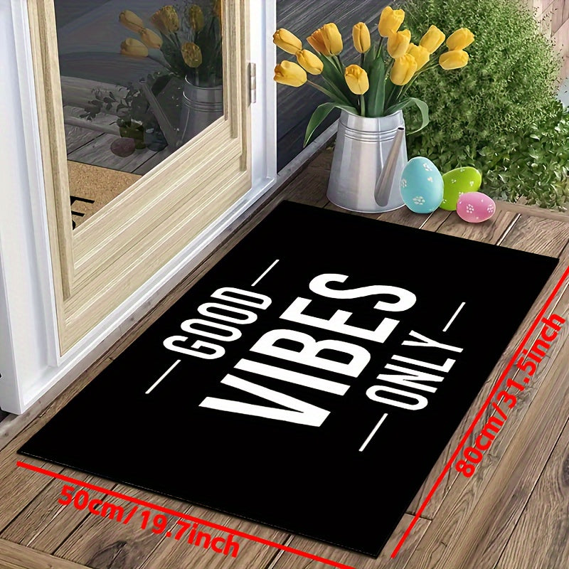 Welcome only positive energy with this Good Vibes Only doormat! This non-slip, machine washable polyester mat is perfect for both indoor and outdoor use in your bedroom, hallway, patio, or any room in your house. It also makes a great housewarming gift