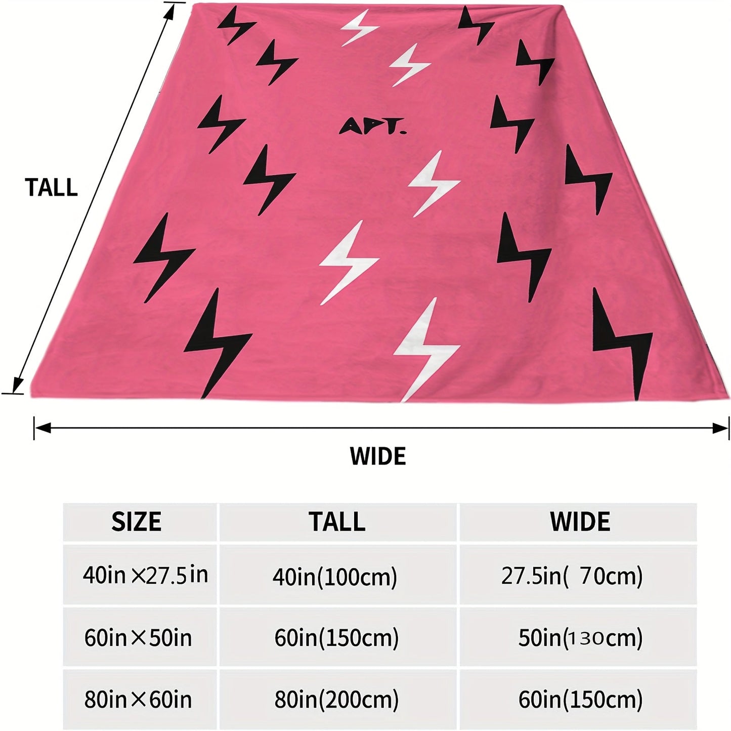 Glamorous Reversible Flannel Fleece Throw Blanket in Music Theme "APT" with Black Lightning Patterns, Ultra Soft and Cozy All-Season Home and Travel Blanket, Easy to Clean in the Machine, Made of 200-250g Polyester.