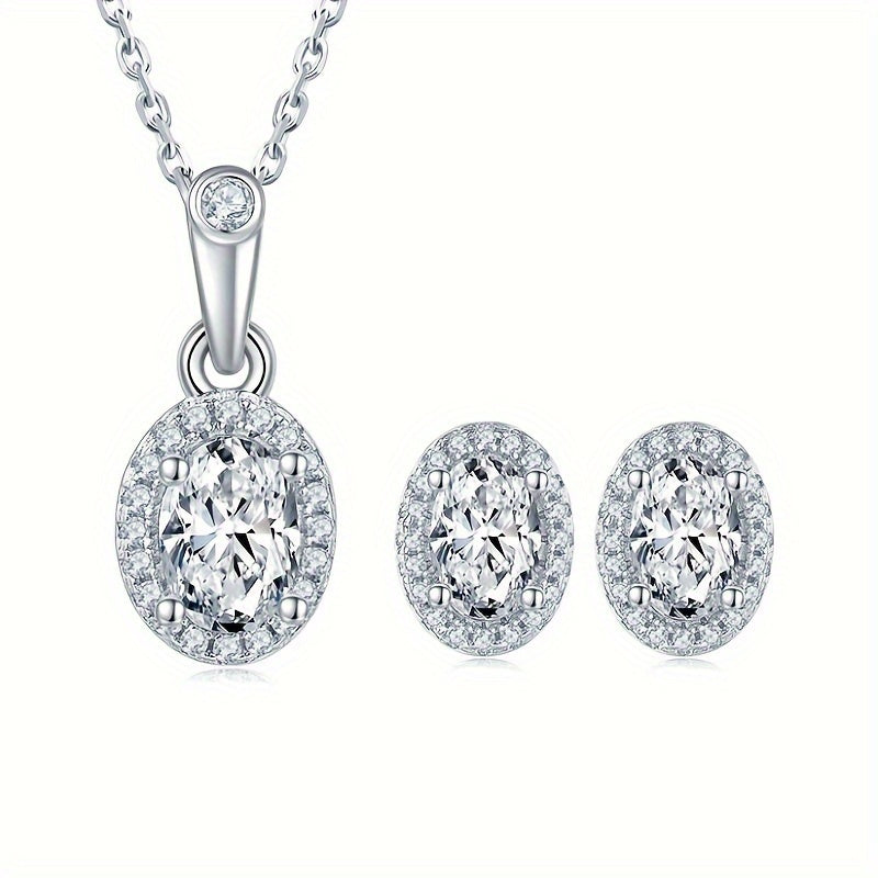 Indulgent S925 Sterling Silver Moissanite Necklace and Earrings Set, -Plated - Ideal for Holiday Celebrations, Festivals, and Night Out Events