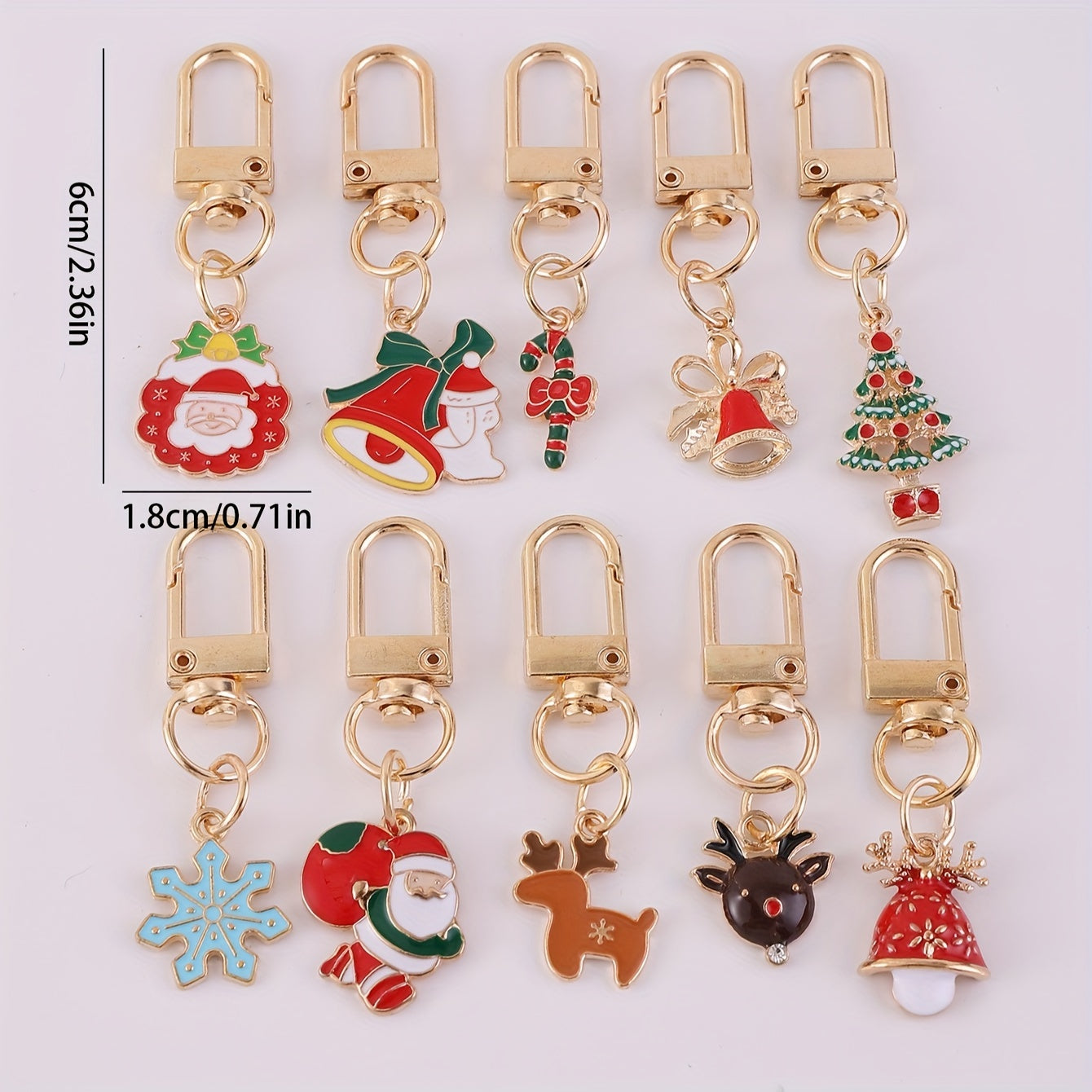 Set of 10 Cartoon Alloy Keychains, Festive Christmas Keyring Charms, Stylish Party Accessories, Women's Fashion Jewelry, Keychain Holders, Carabiner Clips, Unique Decorative Presents