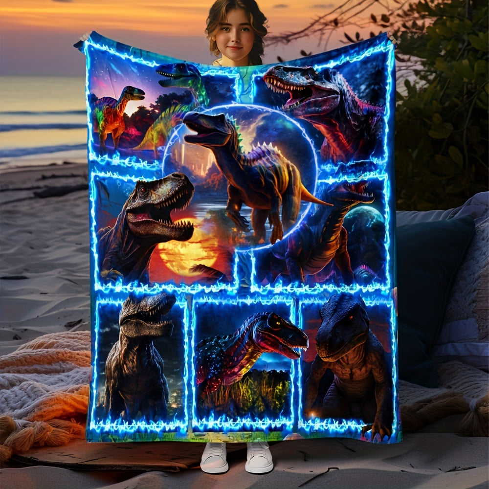 This 3D Dinosaur Blue Flame Patchwork Printed Blanket is perfect for adding comfort and style to your sofa, bed, living room, office, travel, camping, or bed. Made with soft and warm flannel material, this digital printed blanket is a great gift for