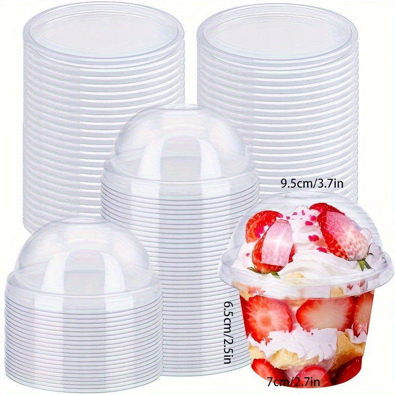 40 Crystal Clear Plastic Cups, perfect for desserts, parfaits, ice cream, cupcakes, parties, and gatherings. Durable PET material.